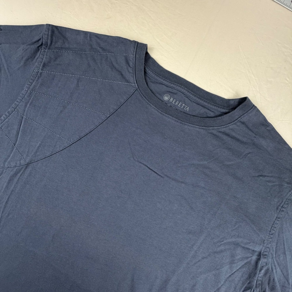 Beretta Shooting T-Shirt Mens XL Blue Solid Cotton‎ Quilted Shoulder Patch